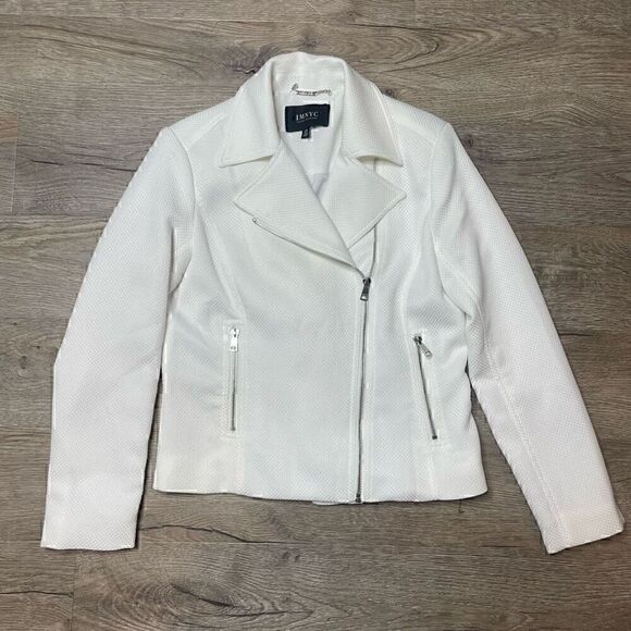IMNYC Isaac Mizrahi White Jacket Size Small Full Zip Collared Motorcycle Texture - Picture 2 of 12